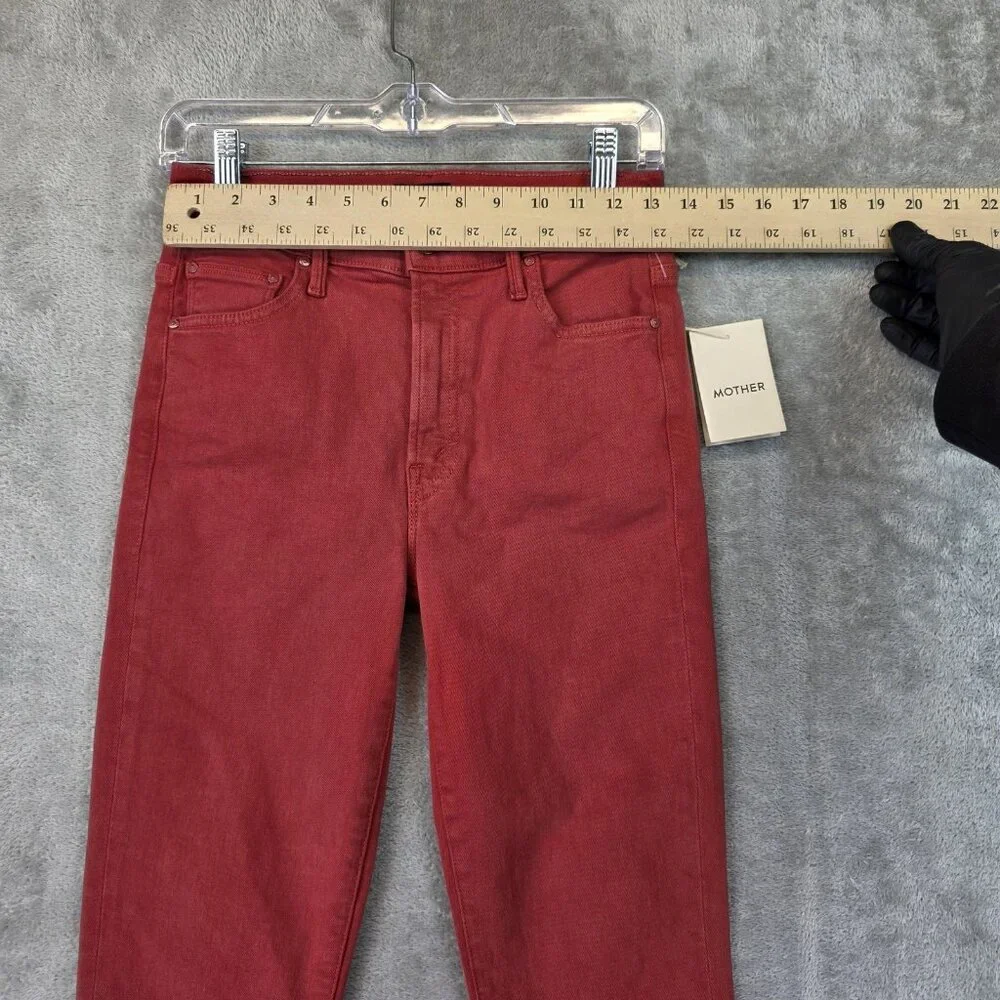 Mother Jeans Womens 26 Hot Rod Red Insider Crop Step Fray Raw Hem Flare Made USA - Picture 2 of 15